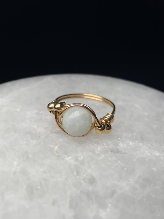 14k gold filled ring with jade bead