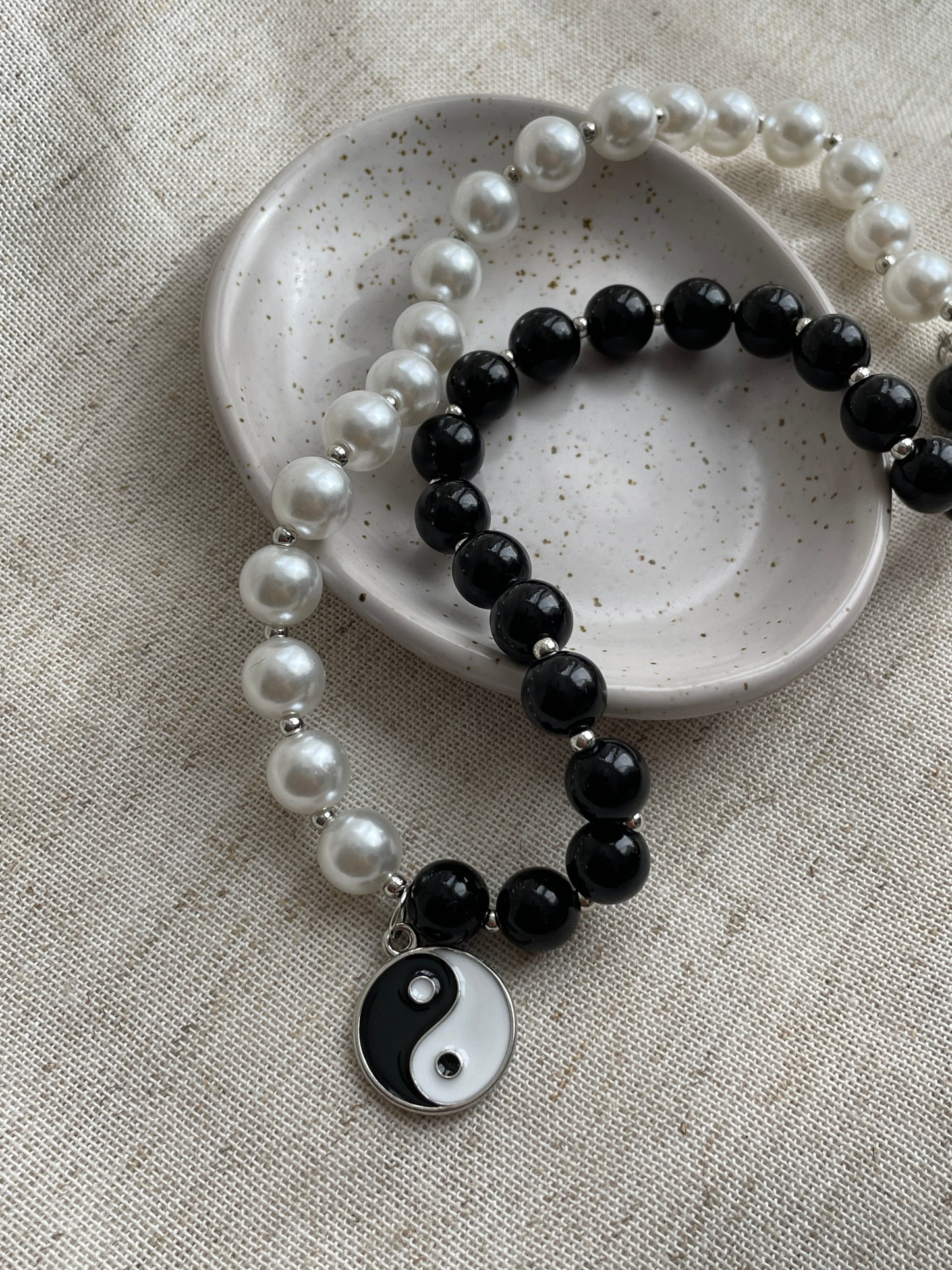 Yin and Yang faux pearl necklace