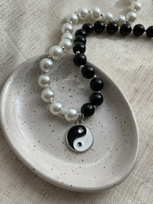 Yin and Yang faux pearl necklace