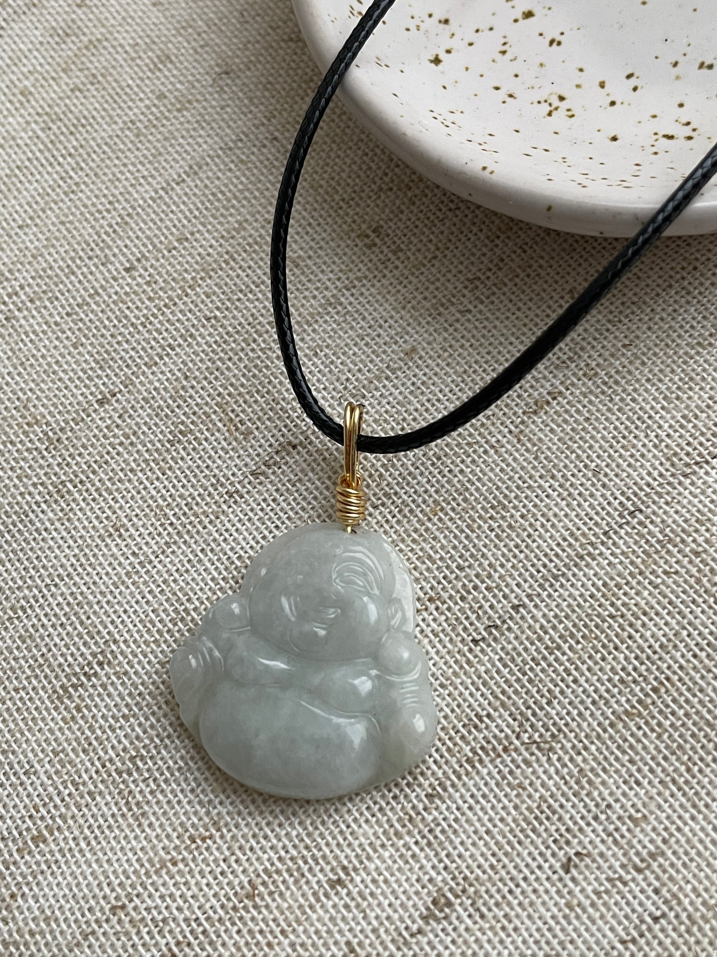 Jade buddha necklace (black cord)