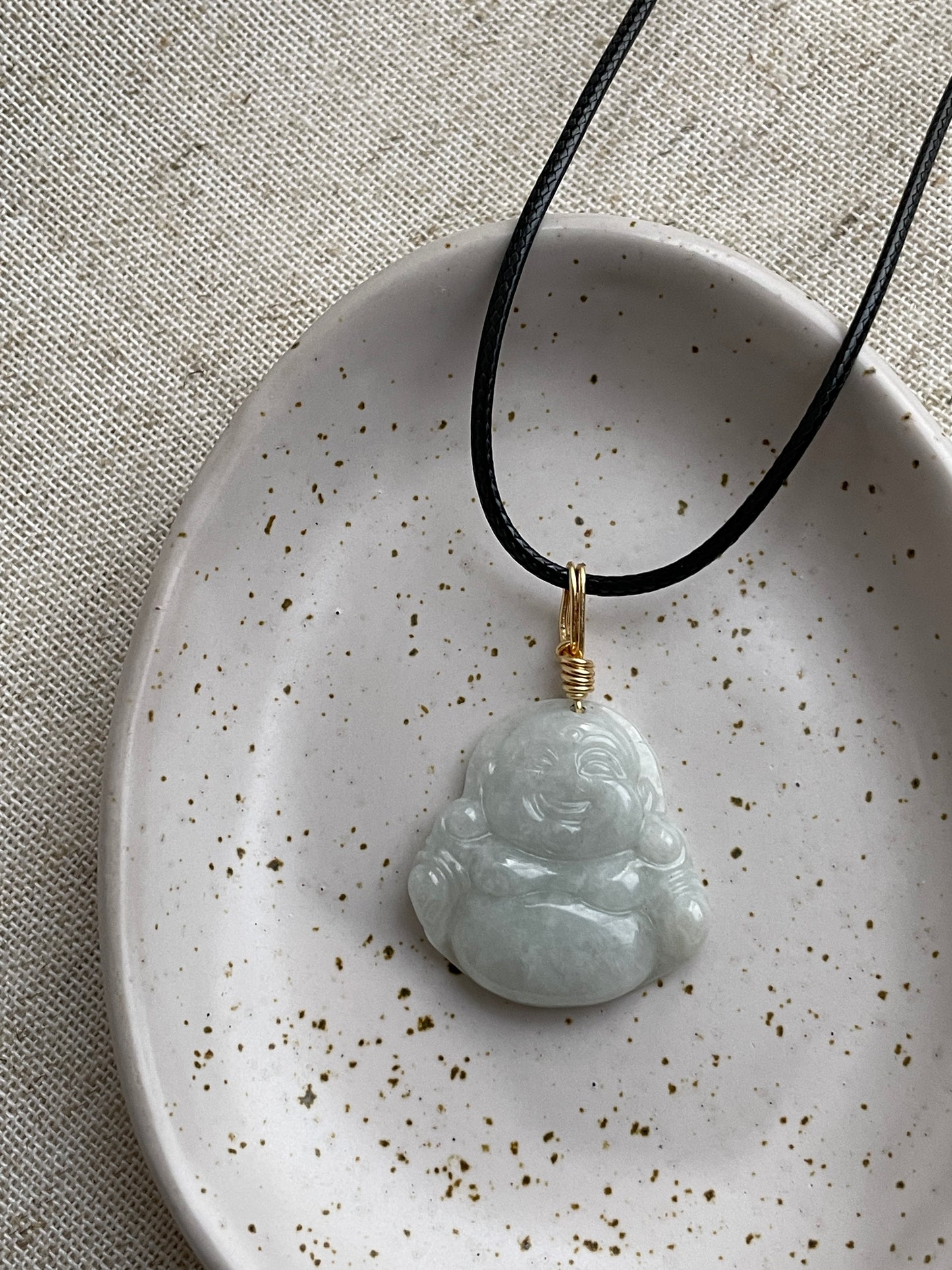 Jade buddha necklace (black cord)