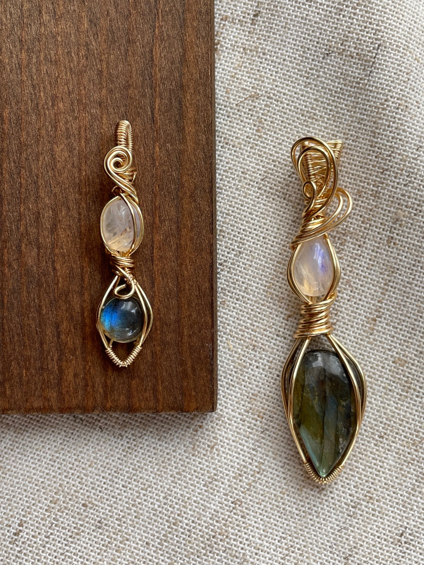 Moonstone and labradorite double pendant