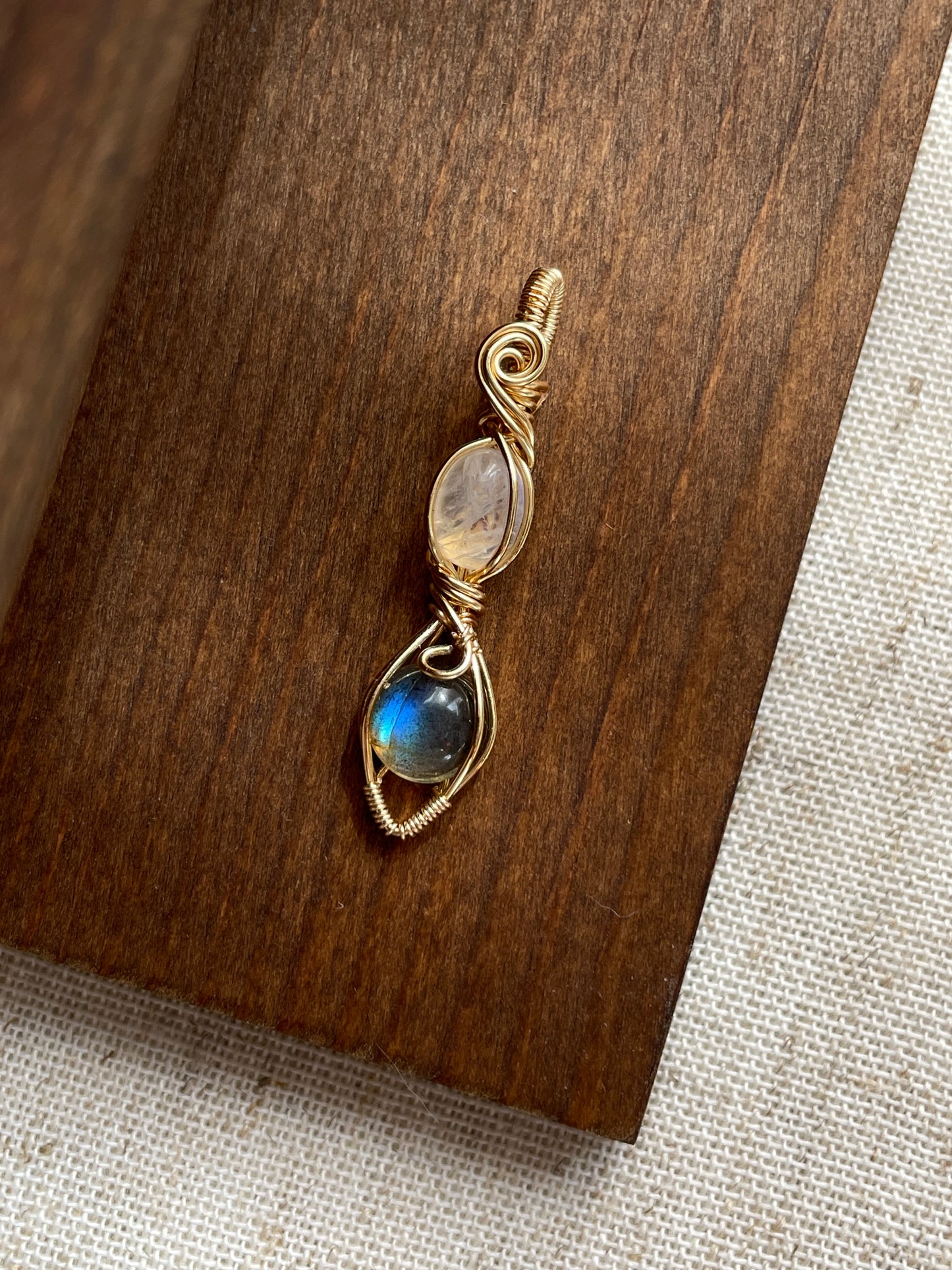 Moonstone and labradorite double pendant