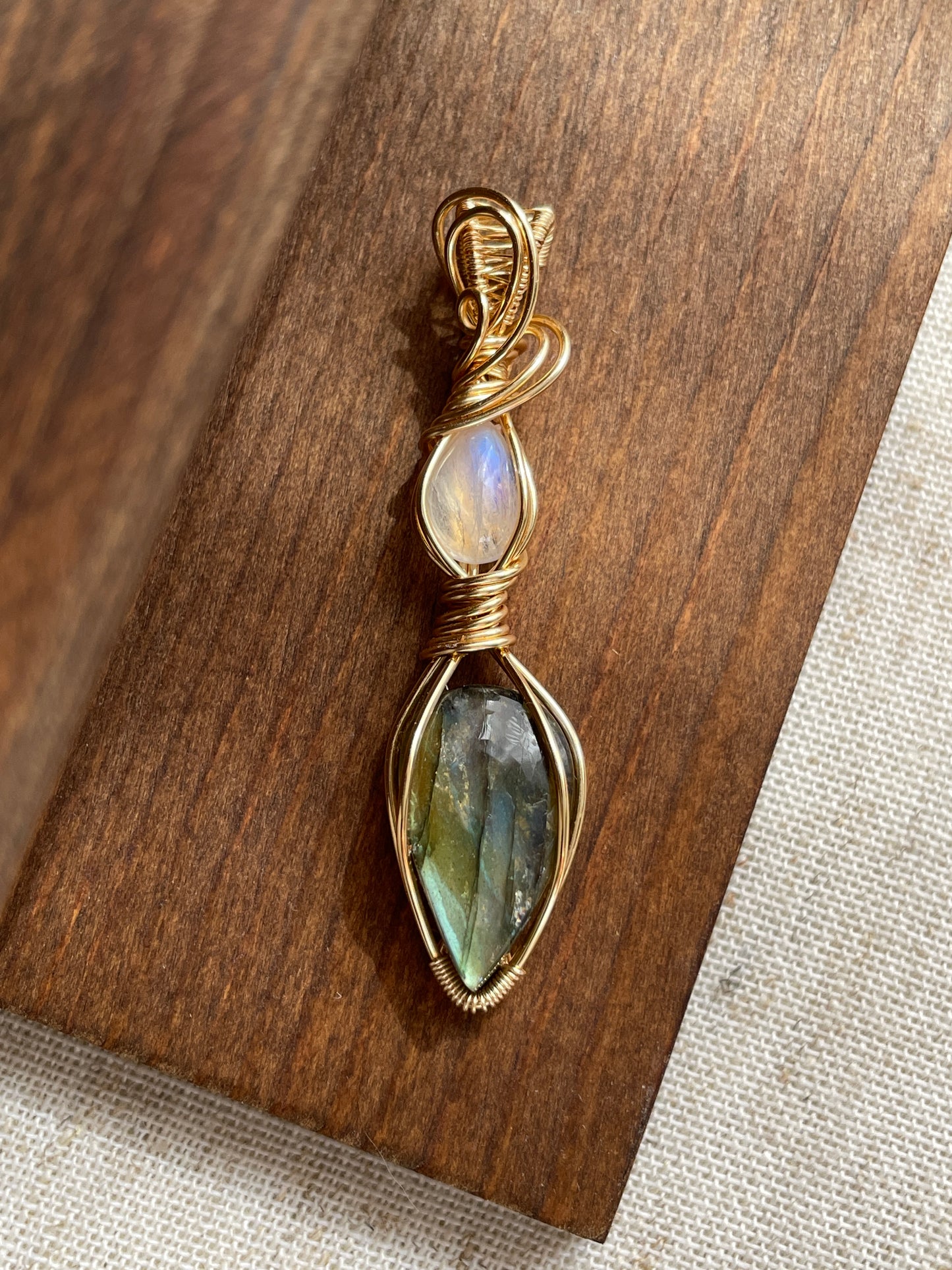 Moonstone and labradorite double pendant