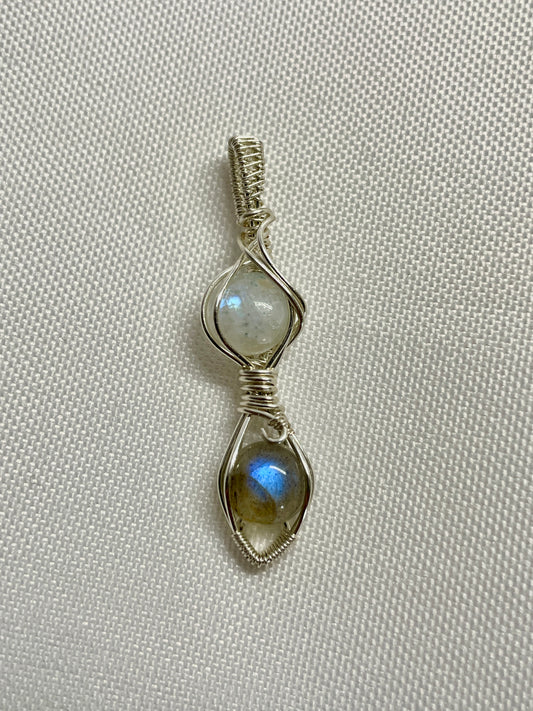 Labradorite and moonstone mini double pendant