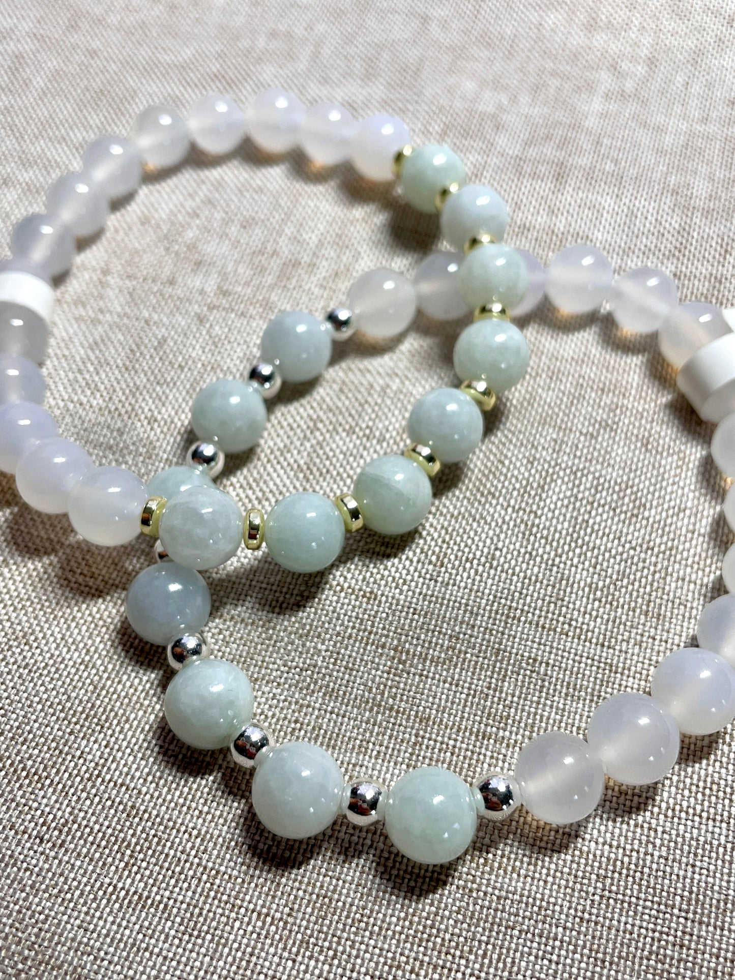 Jade, white agate, hematite 8mm gemstone bracelets