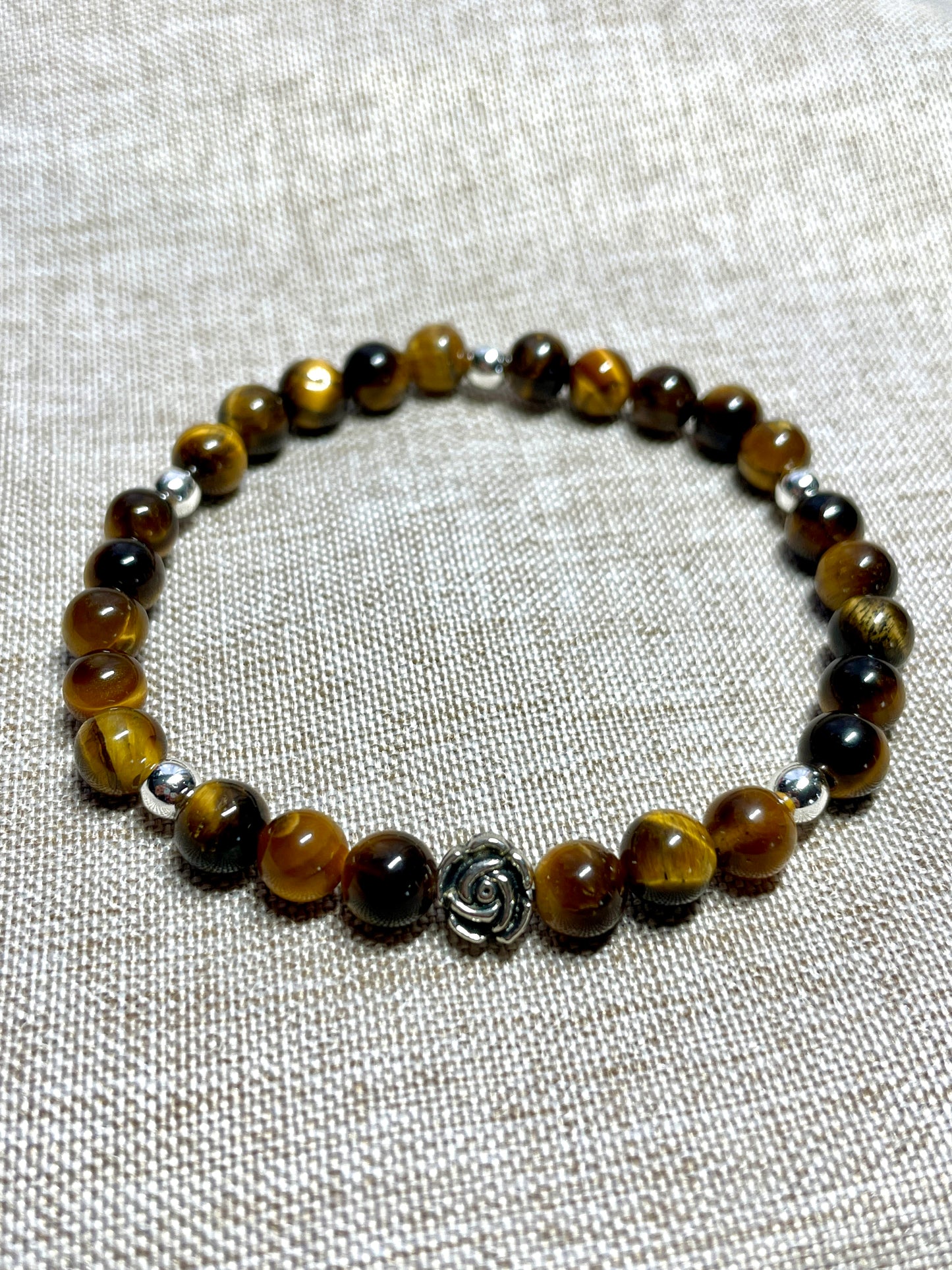 Tigers eye + hematite w/ rose