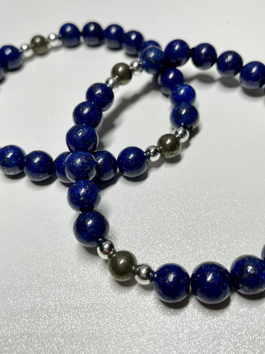 Lapis lazuli + pyrite gemstone bracelet