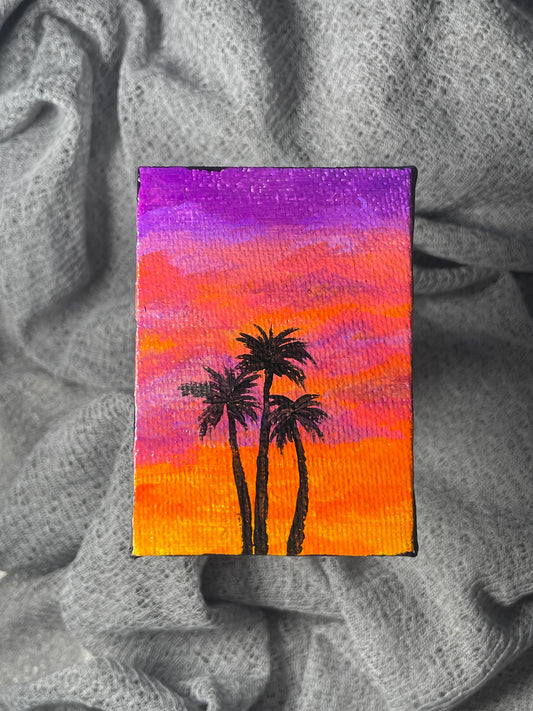 "Pink skies and Palm Trees" mini canvas acrylic painting