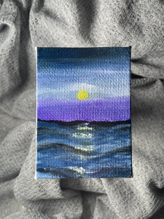 "Moonlit ocean" mini acrylic painting