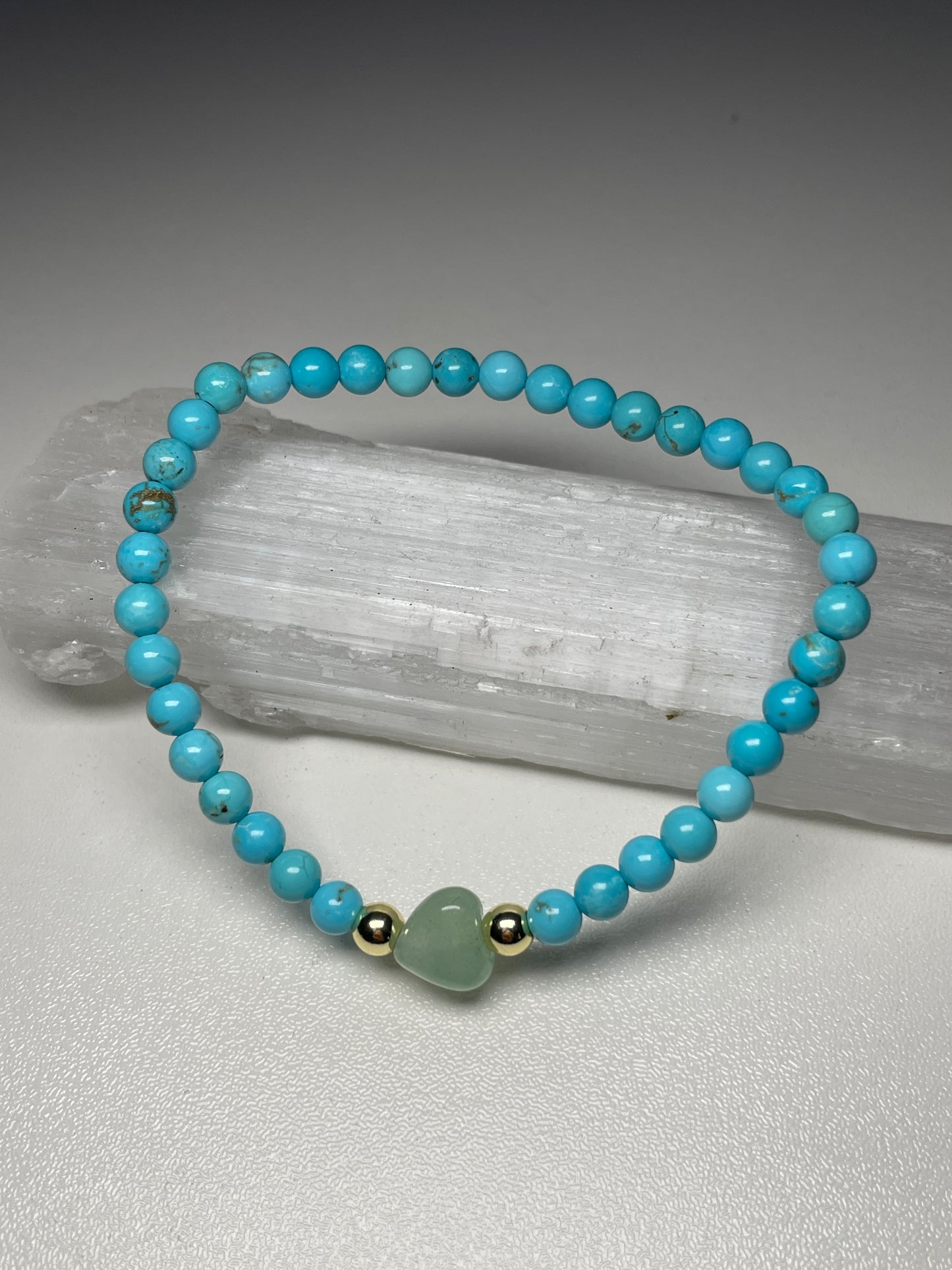 Turquoise and aventurine heart gemstone bracelet