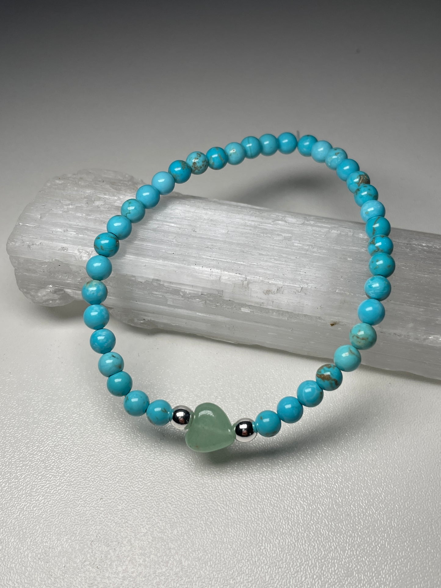 Turquoise and aventurine heart gemstone bracelet