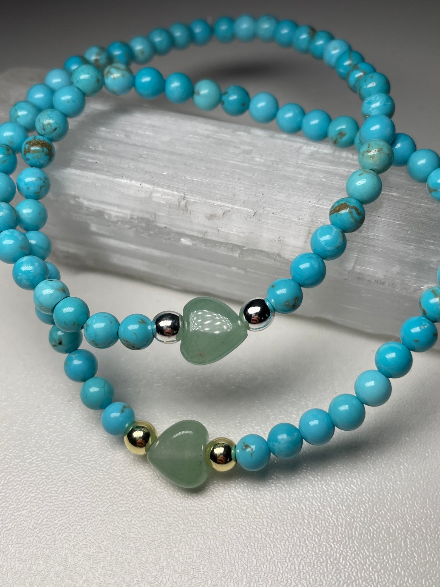 Turquoise and aventurine heart gemstone bracelet