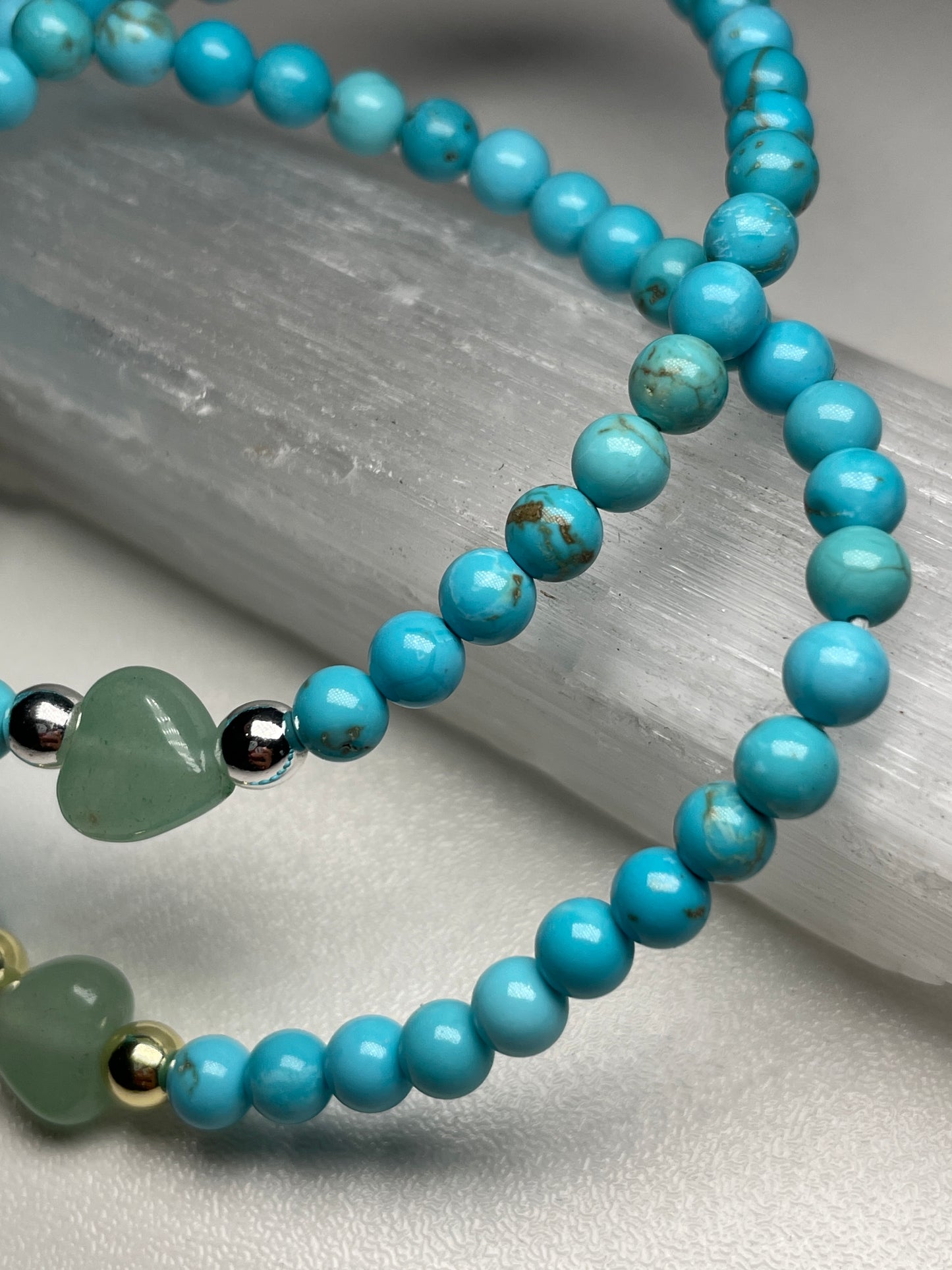 Turquoise and aventurine heart gemstone bracelet