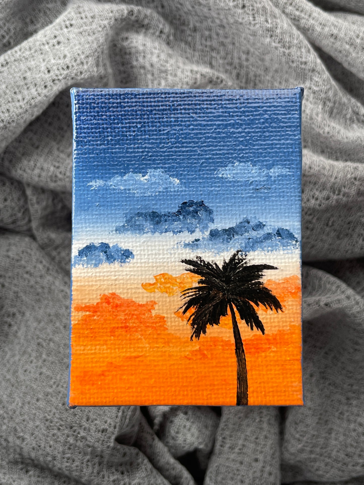 "Orange sunset & palm tree" mini acrylic paintings