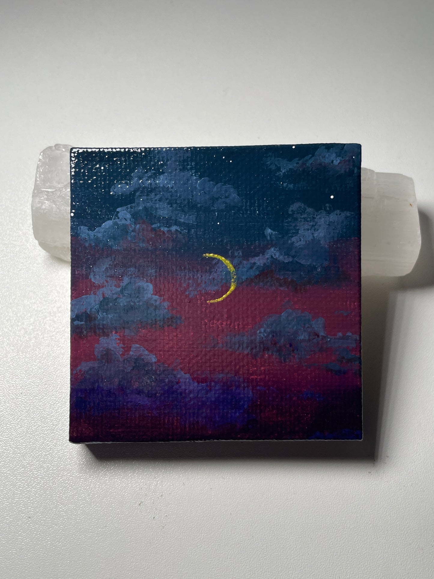 Dark skies and moon mini acrylic painting