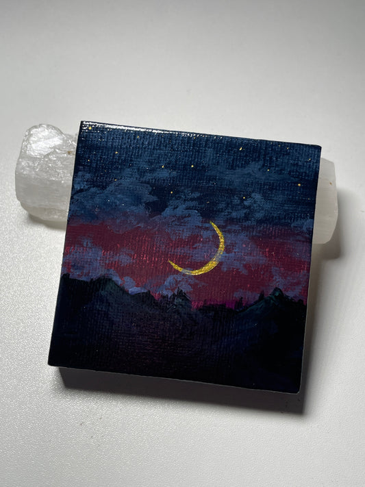 Moon & Mountains mini acrylic painting