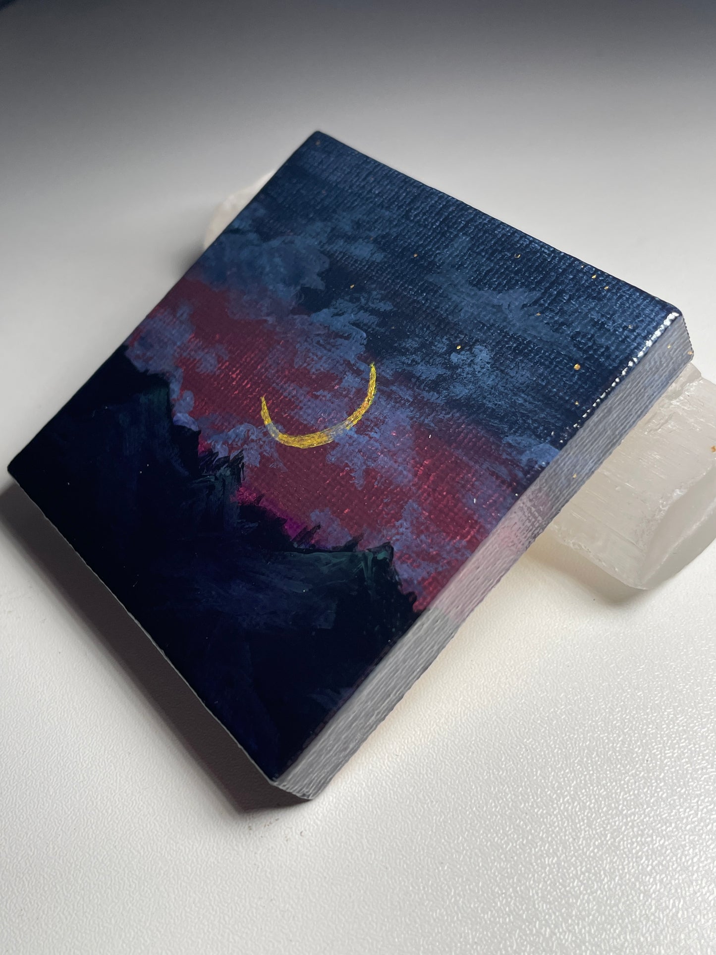 Moon & Mountains mini acrylic painting