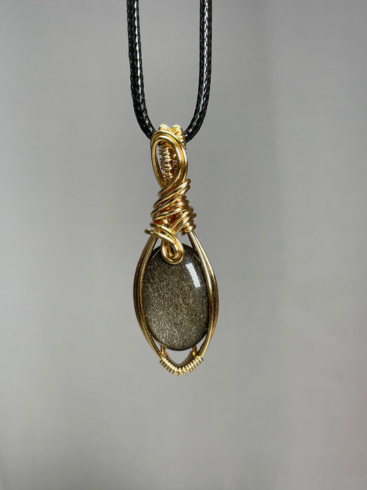 Gold sheen obsidian pendant