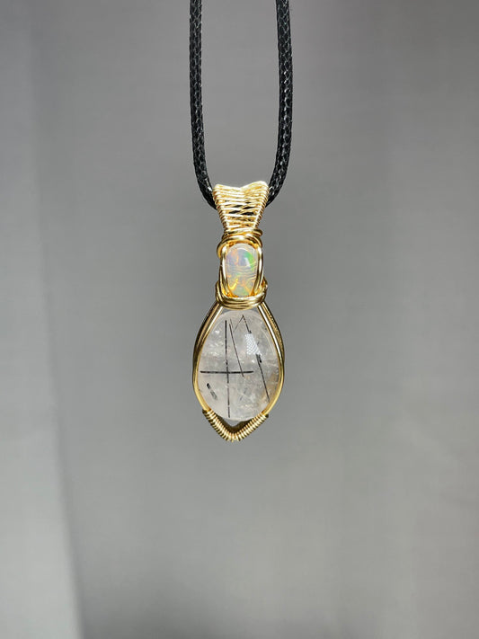 Opal & rutile quartz pendant