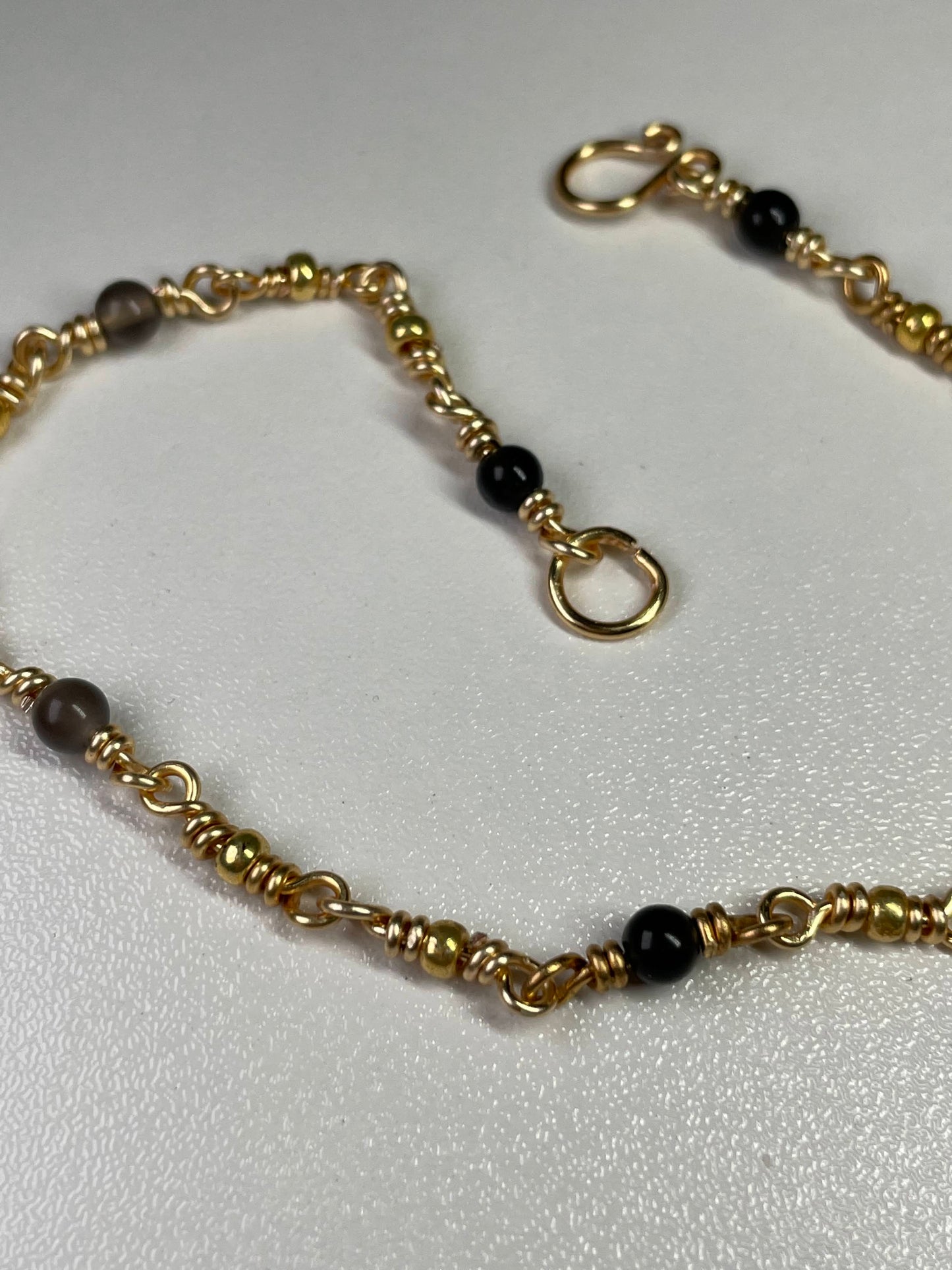 Silver sheen obsidian wire bracelet