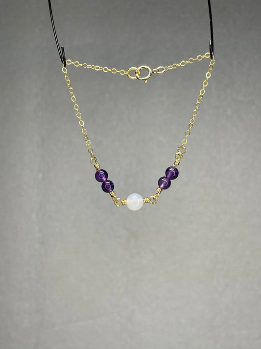 14k gold filled white agate and amethyst bracelet