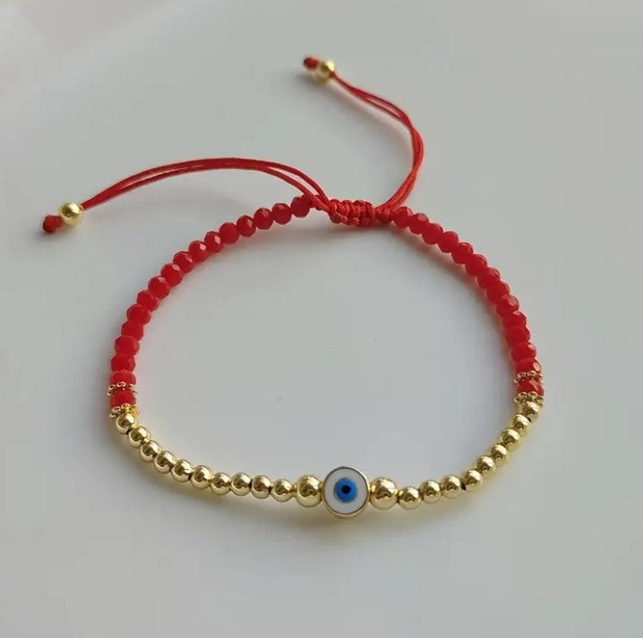 Evil eye beaded adjustable bracelet